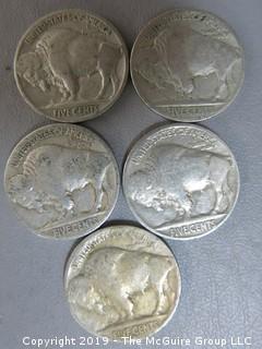 (5) 1938 Buffalo Nickels