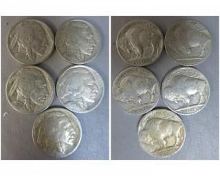 (5) 1938 Buffalo Nickels