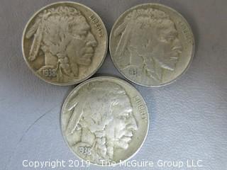 (3) 1938 Buffalo Nickels