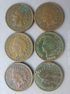 (6) 1890 Indian Head Cents