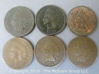 (4) 1881; (1) 1889; (1) 1890 Indian Head Cents