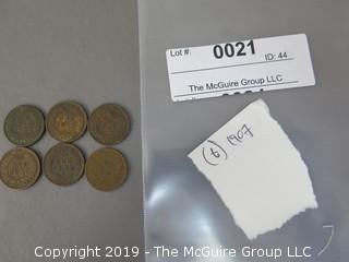 (6) 1907 Indian Head Cents