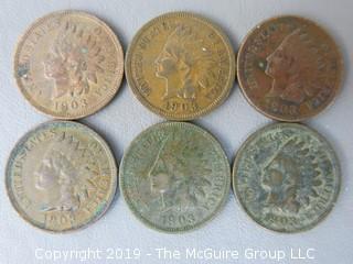 (6) 1903 Indian Head Cents