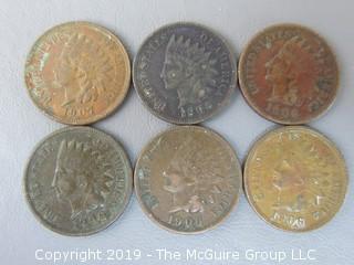 (5) 1906 and (1) 1907 Indian Head Cents