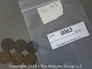 (6) 1907 Indian Head Cents