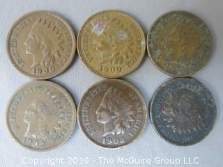 (3) 1900 and (3) 1902 Indian Head Cents