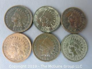 (2) 1897, (3) 1898 and (1) 1899 Indian Head Cents