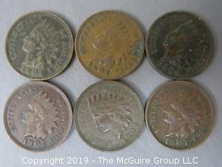 (6) 1904 Indian Head Cents