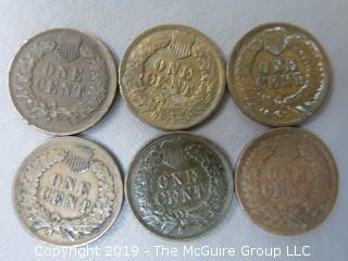 (6) 1901 Indian Head Cents