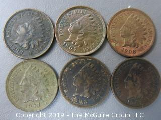 (6) 1907 Indian Head Cents