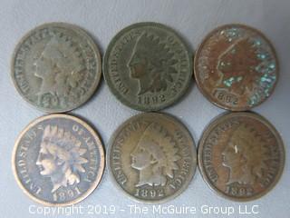 (1) 1891 and (5) 1892 Indian Head Cents