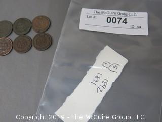 (1) 1891 and (5) 1892 Indian Head Cents