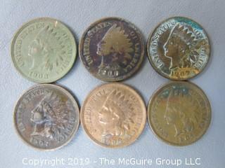 (4) 1907 and (2) 1909 Indian Head Cents