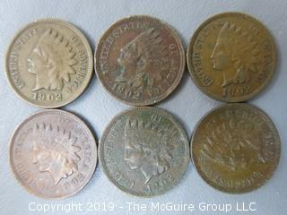 (6) 1902 Indian Head Cents