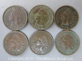 (6) 1905 Indian Head Cents