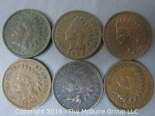 (1) 1904 and (5) 1905 Indian Head Cents