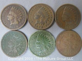 (1) 1882, (1) 1883 and (4) 1888 Indian Head Cents