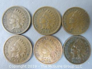 (6) 1906 Indian Head Cents