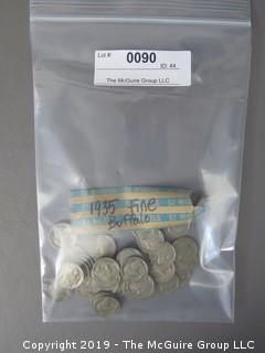 Roll of 1935 Buffalo Nickels, identified as fine by seller