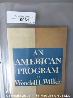 Book: "An American Program" by Wendell L. Wilkie; published by Simon and Schuster