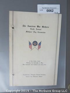 "The American War Mothers 10th Annual Mother's Day Ceremonies" Program; 1934; Arlington National Cemetary