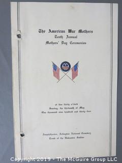 "The American War Mothers 10th Annual Mother's Day Ceremonies" Program; 1934; Arlington National Cemetary