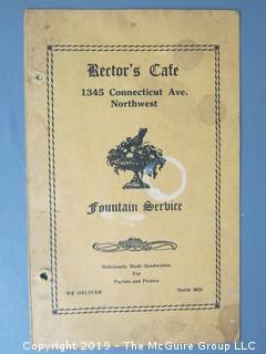 Vintage Menu; "Rector's Cafe"; 1345 Connecticut Ave. NW, Washington DC 