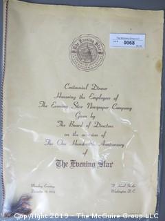 The Washington Star's First Hundred Years Commemorative Newspaper Anthology presented to guests of the 1952 Centennial Dinner by the Board of Directors