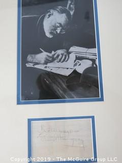 Ernest Hemingway Autograph (on reverse of plane ticket); with picture, framed under glass