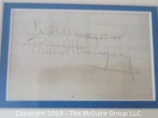 Ernest Hemingway Autograph (on reverse of plane ticket); with picture, framed under glass