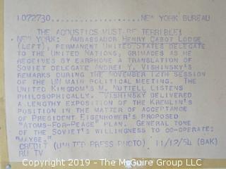 Renowned American photojournalist Arthur Rickerby (1921-1972) B&W photo of Henry Cabot Lodge, Andre Vishinsky and M. Nuttell reacting to President Eisenhower's "Atoms-For-Peace" Plan at the UN