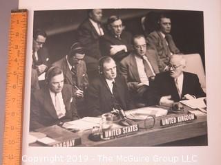 Renowned American photojournalist Arthur Rickerby (1921-1972) B&W photo of Henry Cabot Lodge, Andre Vishinsky and M. Nuttell reacting to President Eisenhower's "Atoms-For-Peace" Plan at the UN