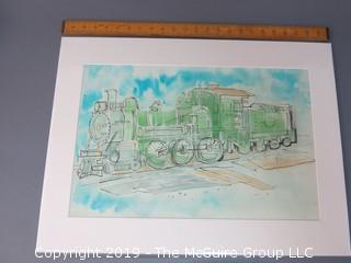 Unframed watercolor, "Locomotive" by Joan Linsley 