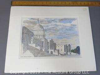 "Capitol Clouds", an original print (watercolor and pencil) by Marjean Willett, 1990