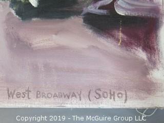 Unframed acrylic on canvas; titled "West Broadway (Soho); signed lower left, Smolovich '95