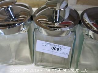 (7) Hexagonal Clear Glass Canisters; 1 top missing