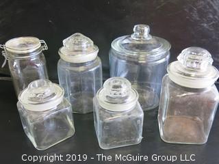 (6) Assorted Clear Glass Canisters with tops