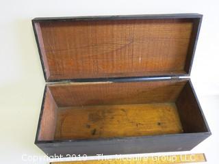 Vintage Handmade wooden tool box with hinged cover and locking hasp