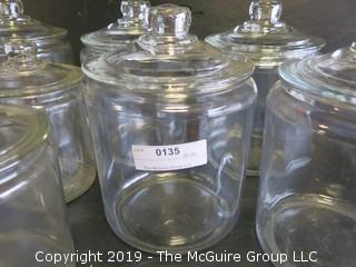 (6) Assorted Clear Glass Canisters with tops