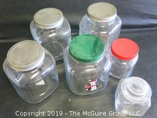 (6) Assorted Clear Glass Canisters of various Shapes/Sizes 