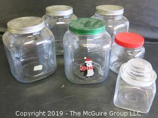 (6) Assorted Clear Glass Canisters of various Shapes/Sizes 