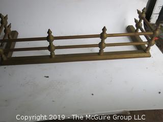 Pair of Andirons and brass fireplace fender (14 x 40 x 10"T 