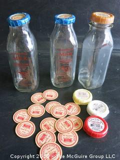 (2) Kennebunkport, ME quart milk bottles and numerous bottle caps 