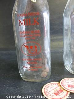 (2) Kennebunkport, ME quart milk bottles and numerous bottle caps 