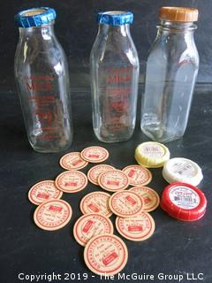 (2) Kennebunkport, ME quart milk bottles and numerous bottle caps 