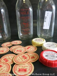 (2) Kennebunkport, ME quart milk bottles and numerous bottle caps 