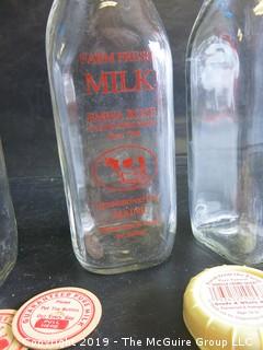 (2) Kennebunkport, ME quart milk bottles and numerous bottle caps 