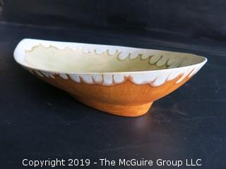 Handmade ceramic art pottery bowl; mark on base