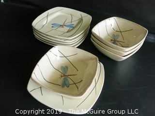 (6) ceramic plates and (3) bowls; hand painted; made in Italy for Cardinal Inc. 