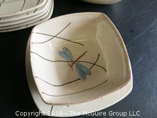 (6) ceramic plates and (3) bowls; hand painted; made in Italy for Cardinal Inc. 